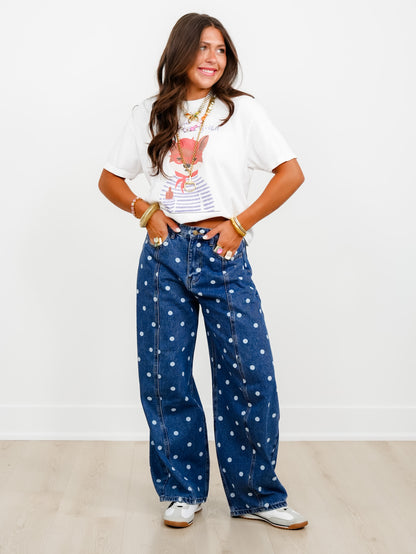 Medium Wash Polka Dot Barrel Pants