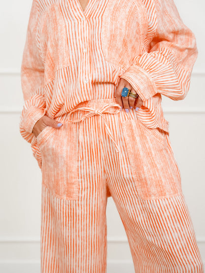 POL Stripe Elastic Waist Woven Pants