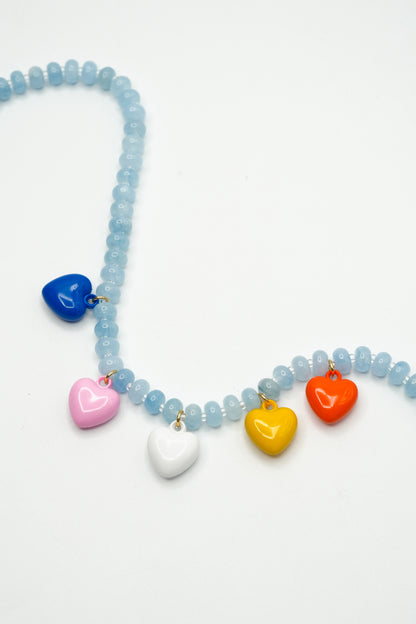 Gemelli Larissa Blue Beaded Necklace with Colorful Heart Charms