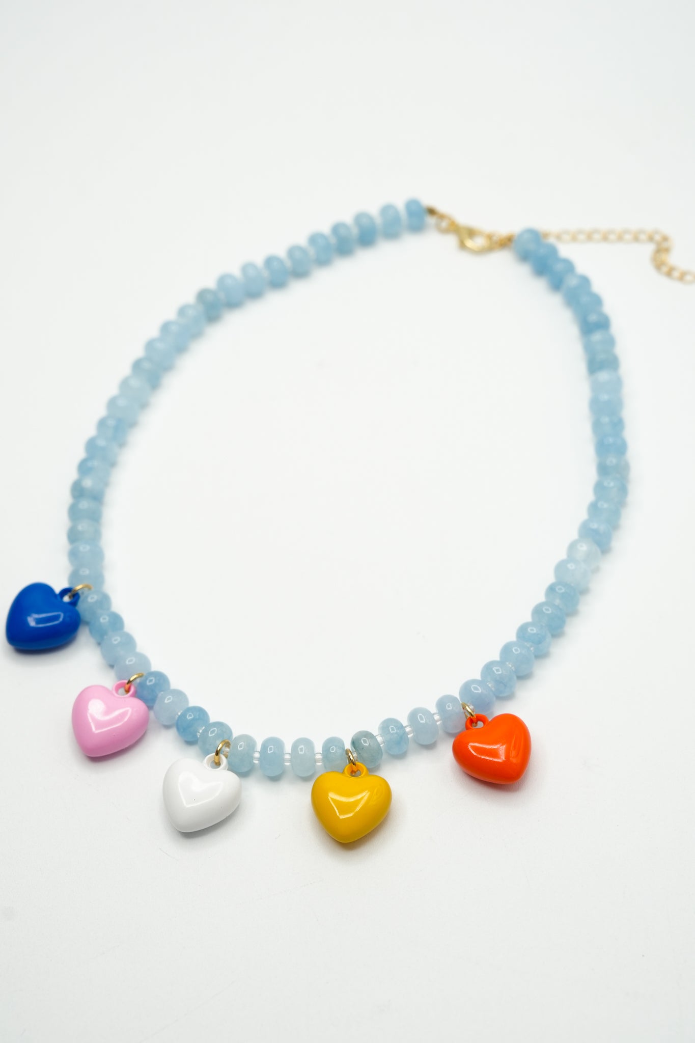 Gemelli Larissa Blue Beaded Necklace with Colorful Heart Charms