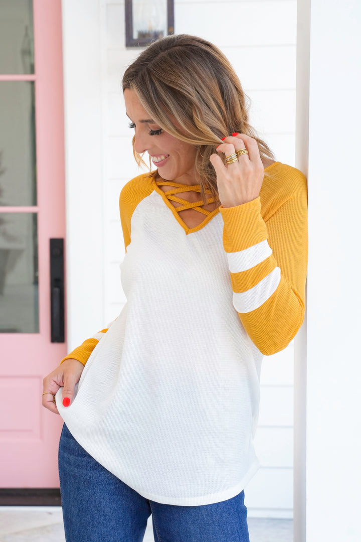 Plus/Reg Thermal Color Block Long Sleeve Top