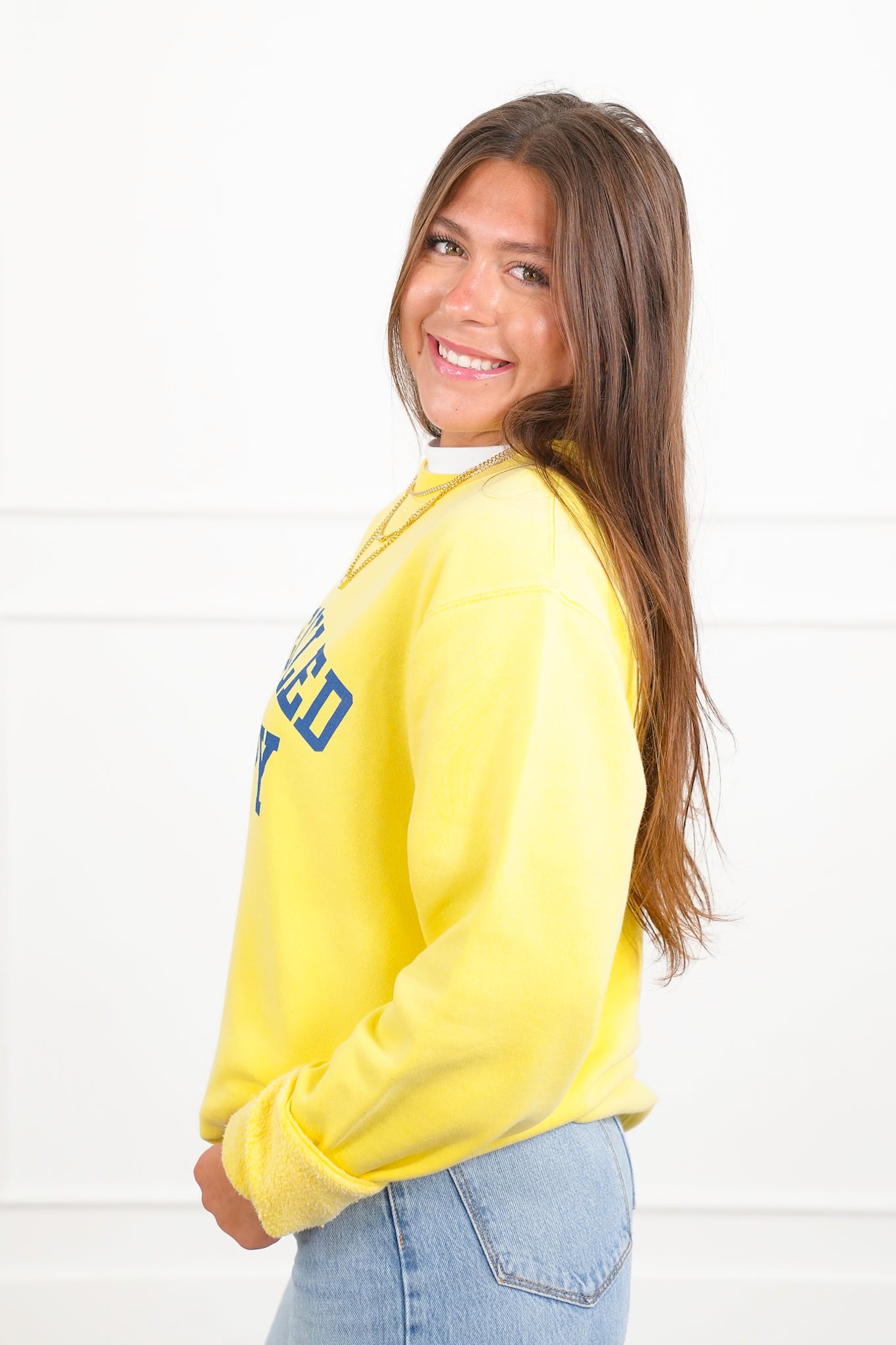 Plus/Reg Yellow Long Sleeve "Freckled Poppy" Graphic Sweatshirt