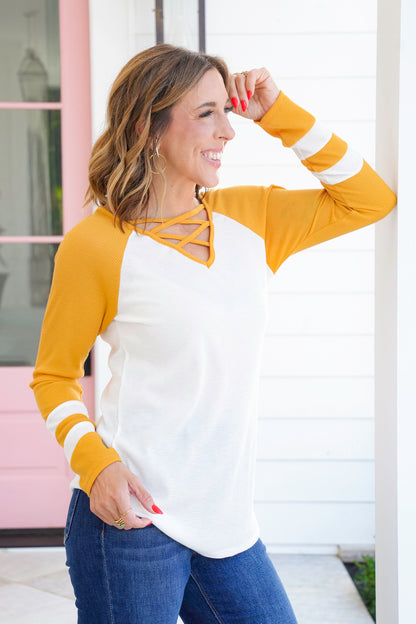 Plus/Reg Thermal Color Block Long Sleeve Top