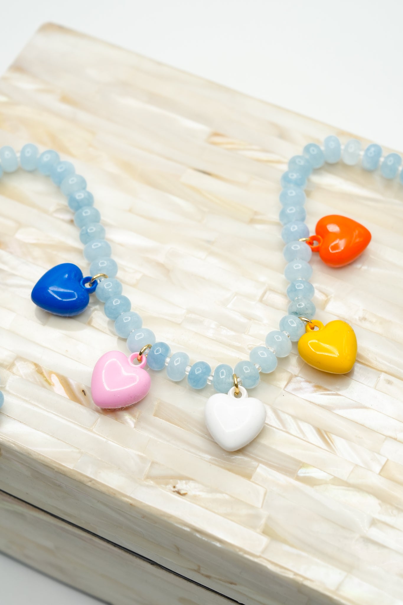 Gemelli Larissa Blue Beaded Necklace with Colorful Heart Charms