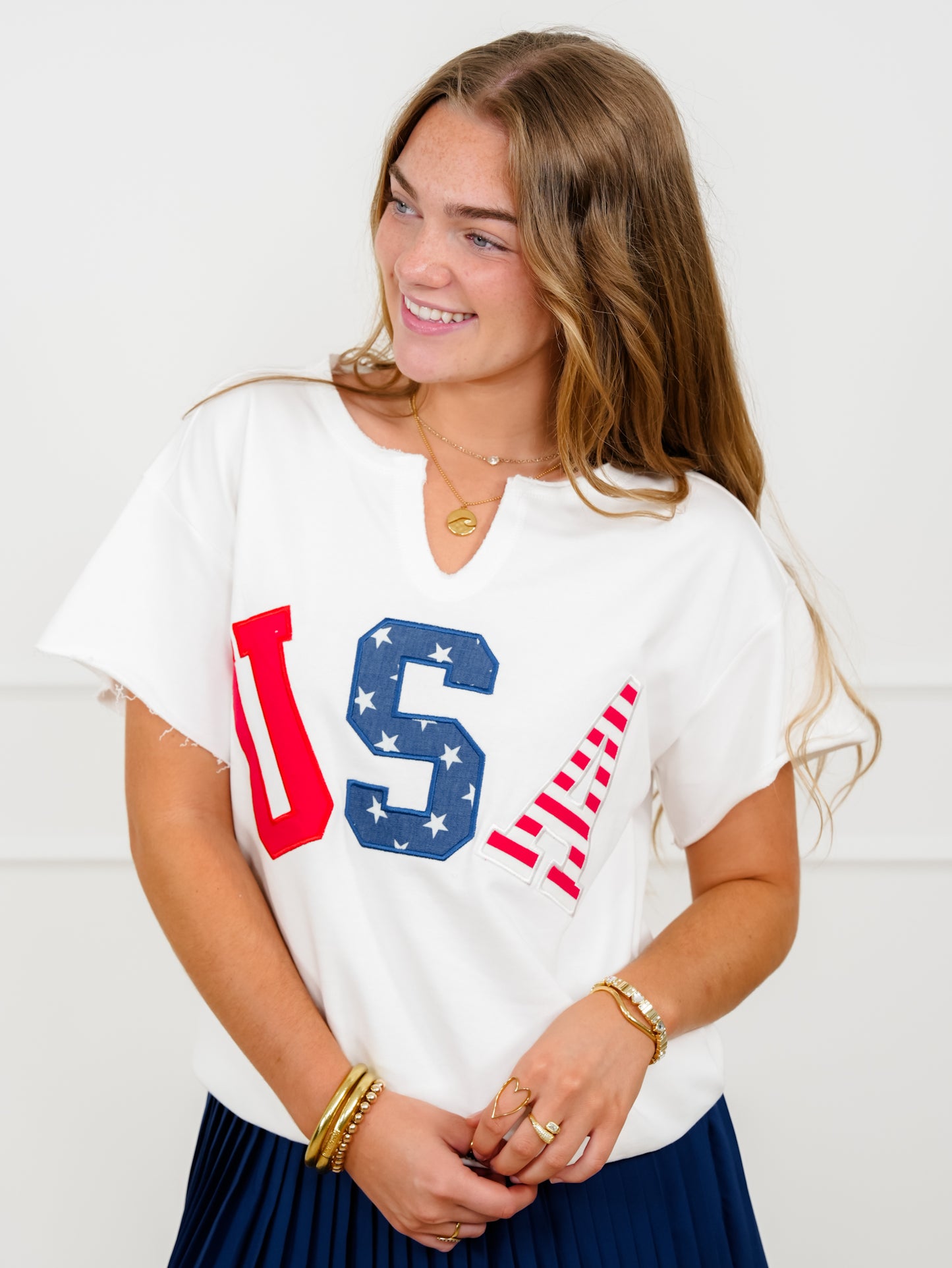 Plus/Reg Short Sleeve "USA" Patch French Terry Top