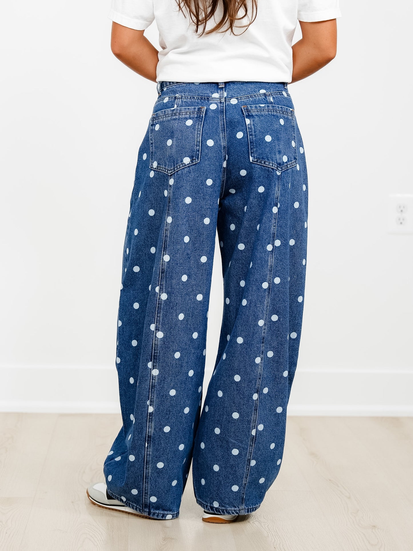 Medium Wash Polka Dot Barrel Pants