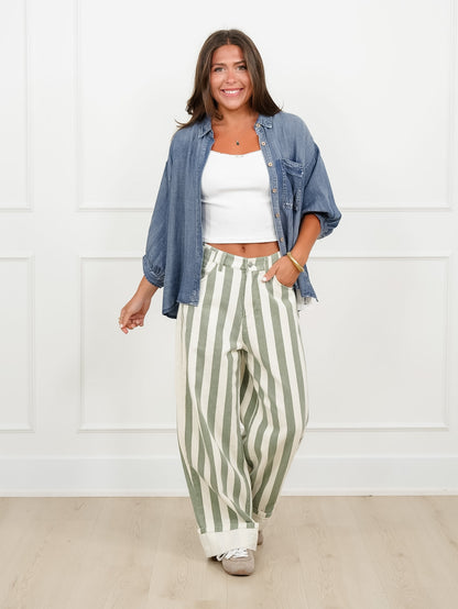 Dark Wash Chambray Dolman Sleeve Button Down Top