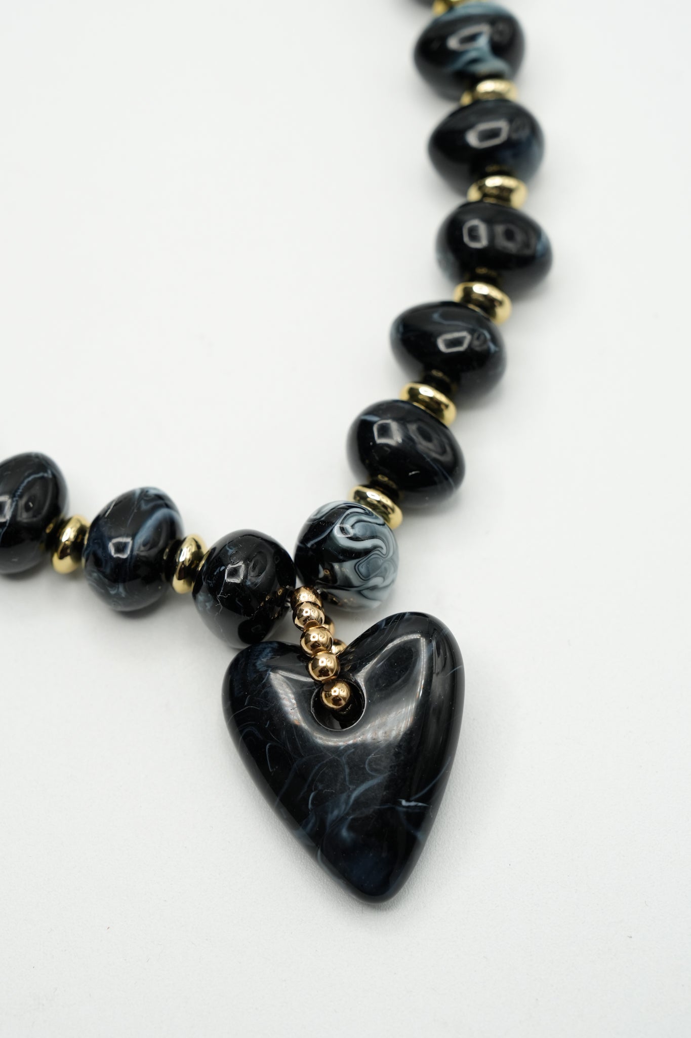 Gemelli Athens Black Beaded Heart Charm Necklace