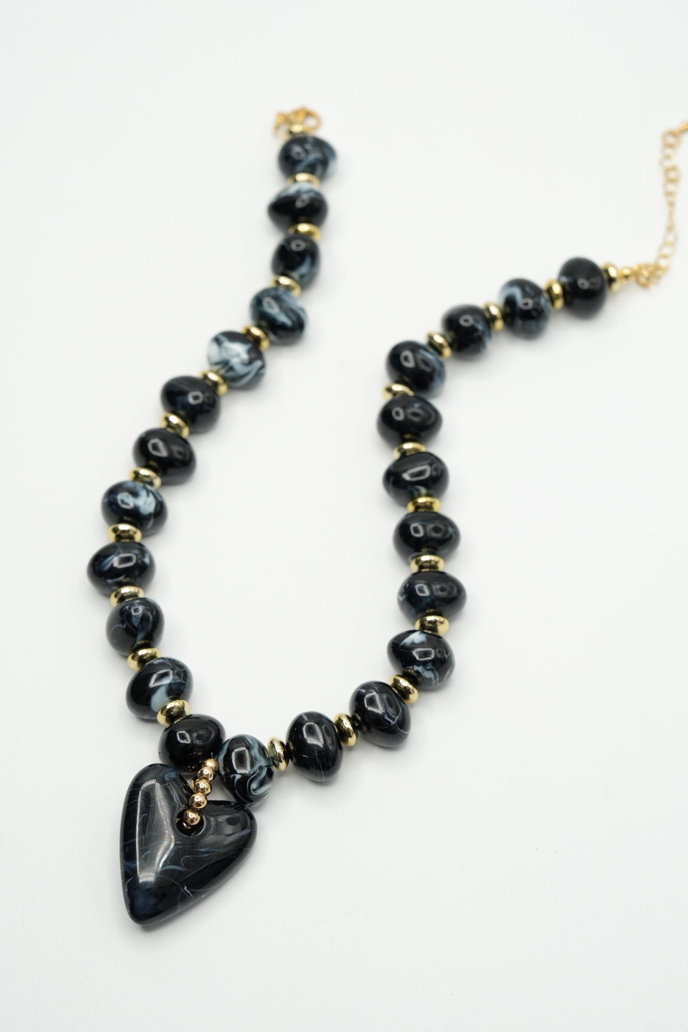 Gemelli Athens Black Beaded Heart Charm Necklace