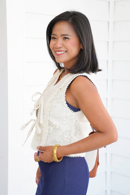 Floral Embroidered Lace Tie Front Vest