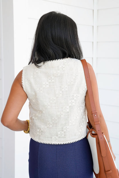 Floral Embroidered Lace Tie Front Vest