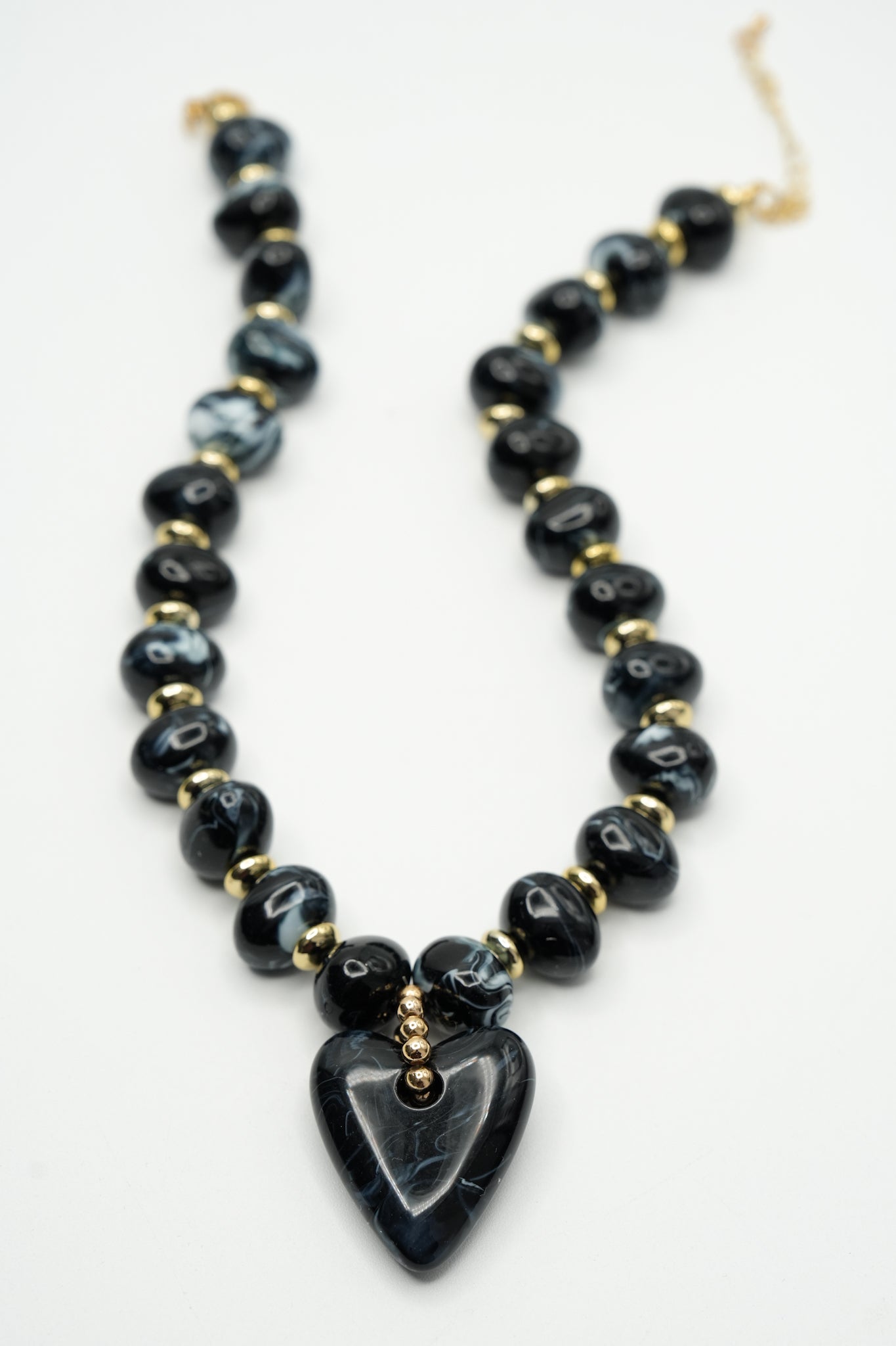 Gemelli Athens Black Beaded Heart Charm Necklace