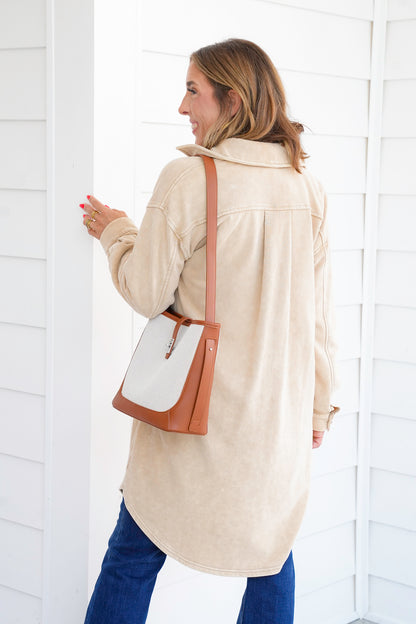 Mineral Washed Long Sleeve Button Up Jacket
