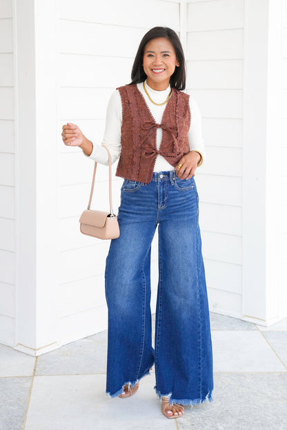 Floral Embroidered Lace Tie Front Vest