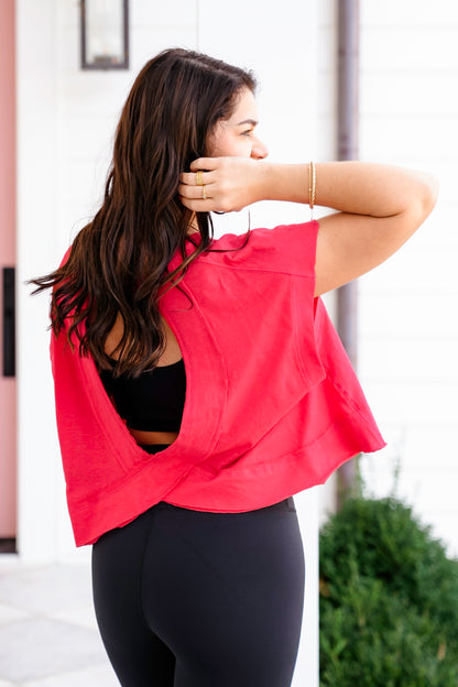 Solid Short Sleeve Open Back Top