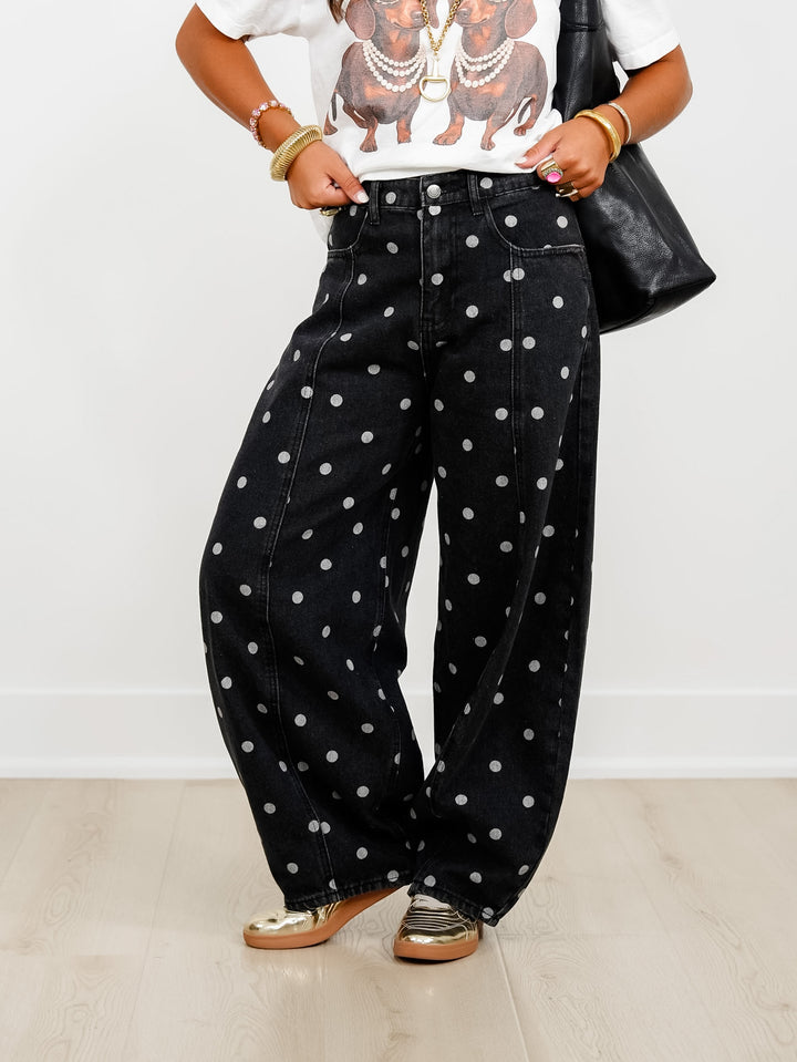 Black Wash Polka Dot Barrel Jeans