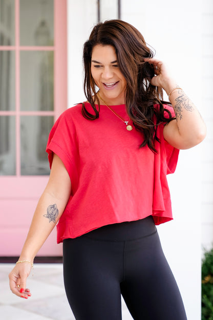 Solid Short Sleeve Open Back Top