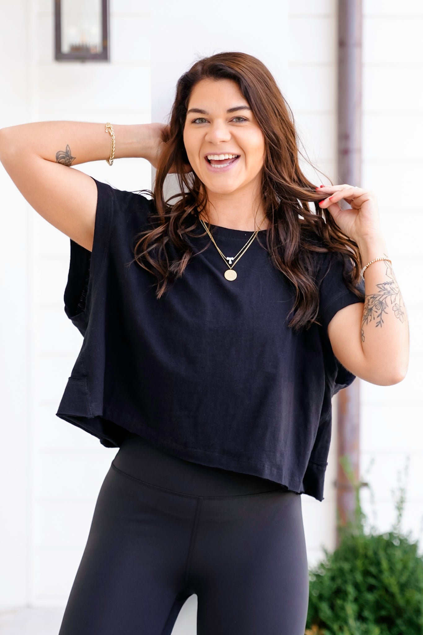 Solid Short Sleeve Open Back Top