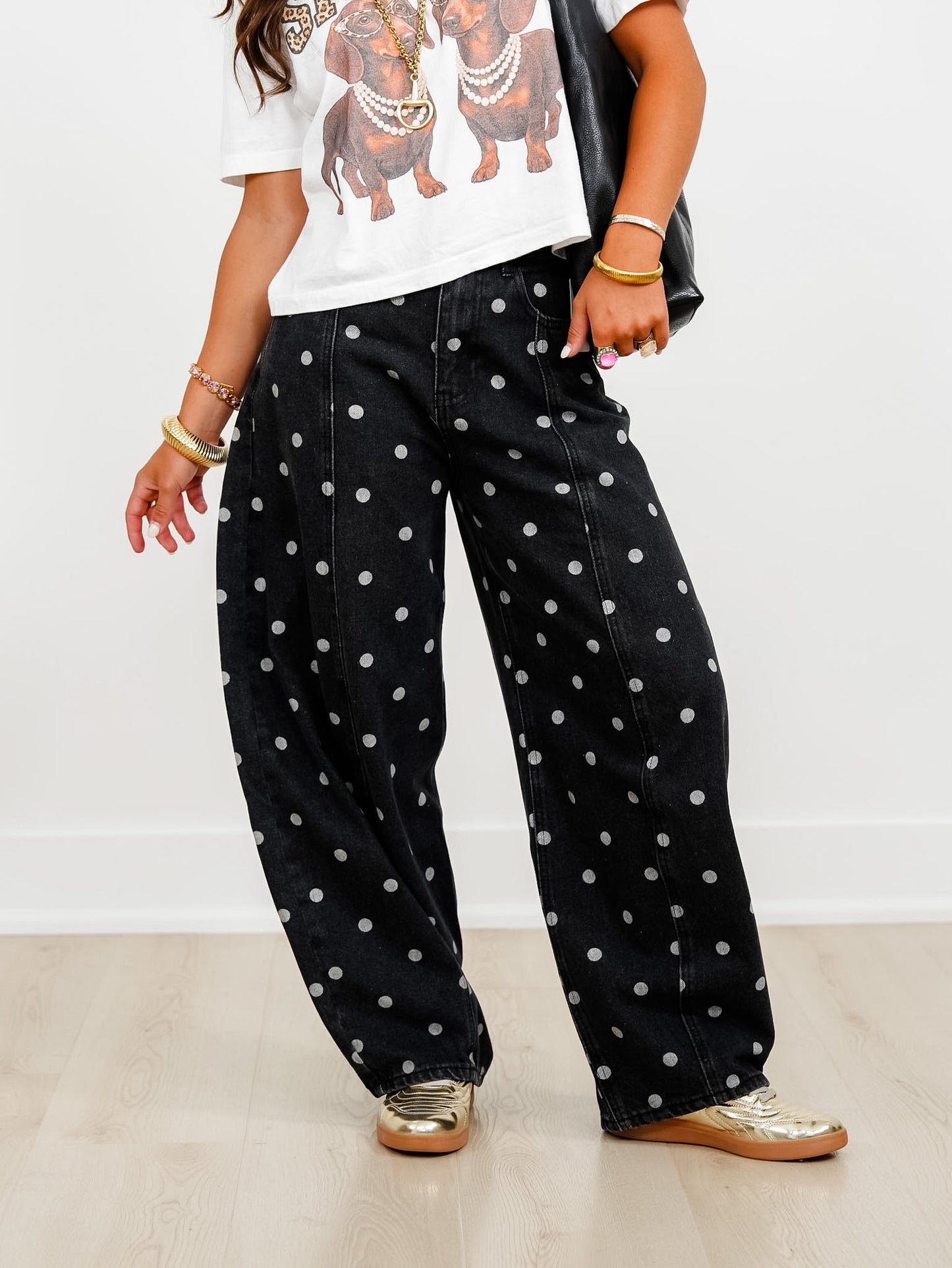 Black Wash Polka Dot Barrel Pants