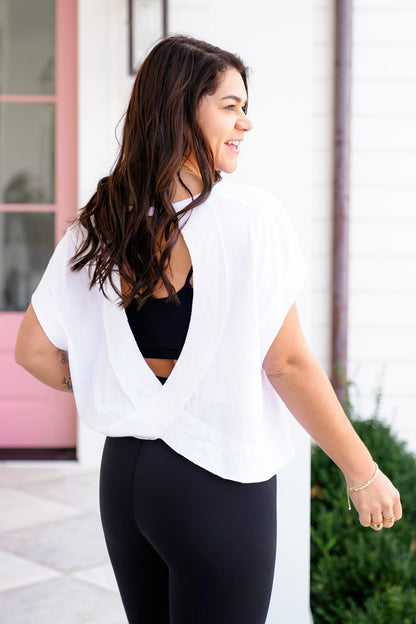 Solid Short Sleeve Open Back Top