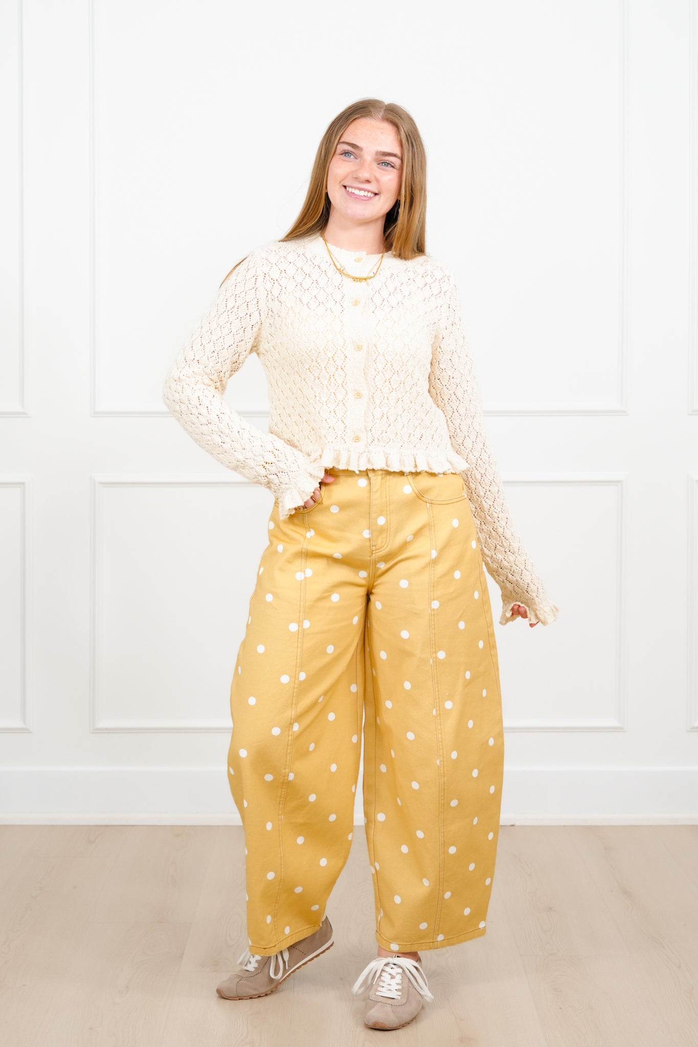 Restock! Knit Long Sleeve Button Down Ruffle Trim Cardigan