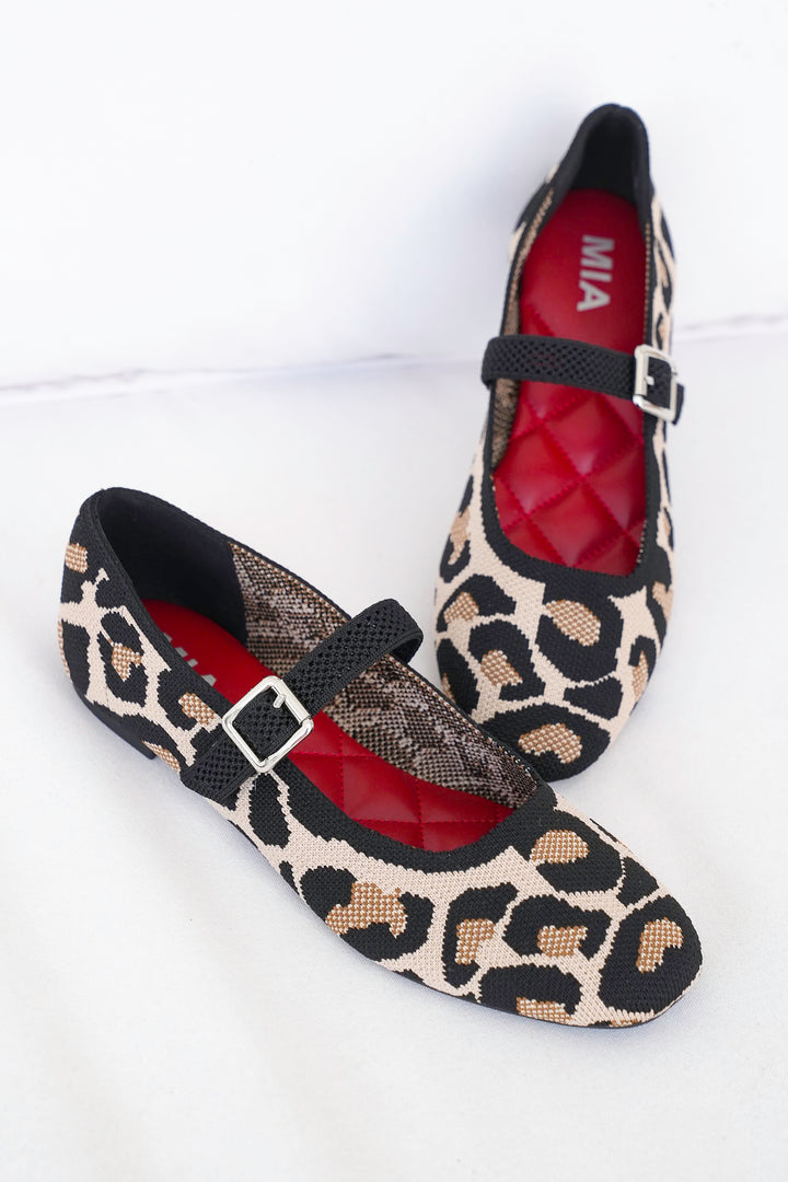 MIA Animal Print Mary Jane Flats with Buckle Strap