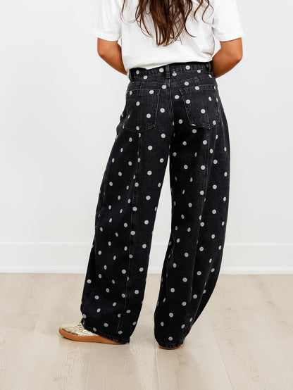 Black Wash Polka Dot Barrel Pants