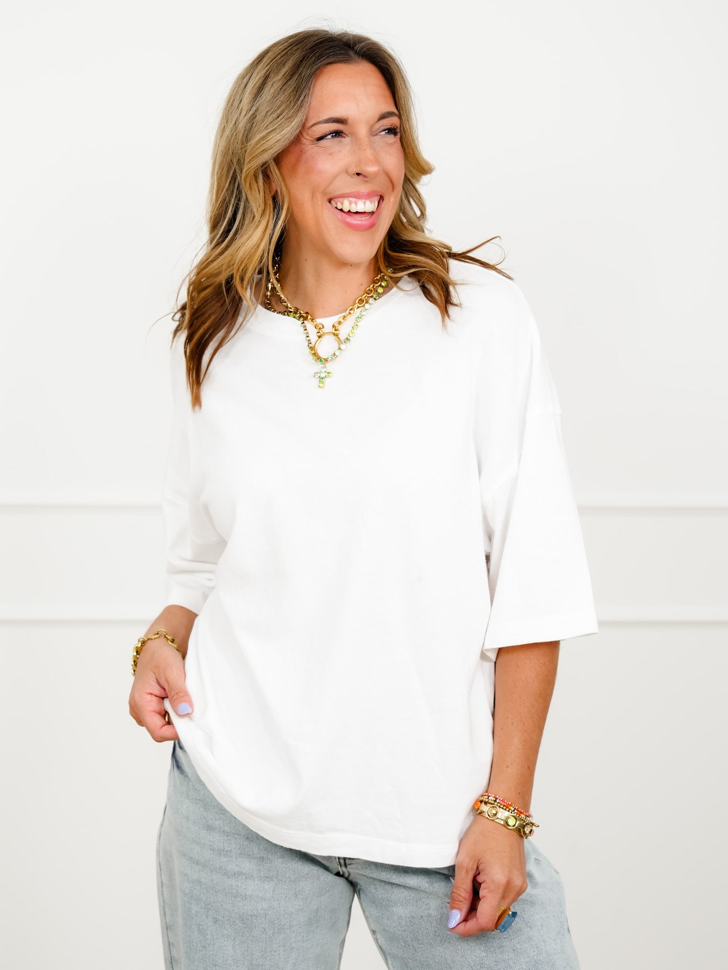 Door Buster! Washed Half Sleeve Crew Neck Drop Shoulder Top