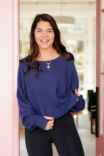 Solid Long Sleeve Open Back Top