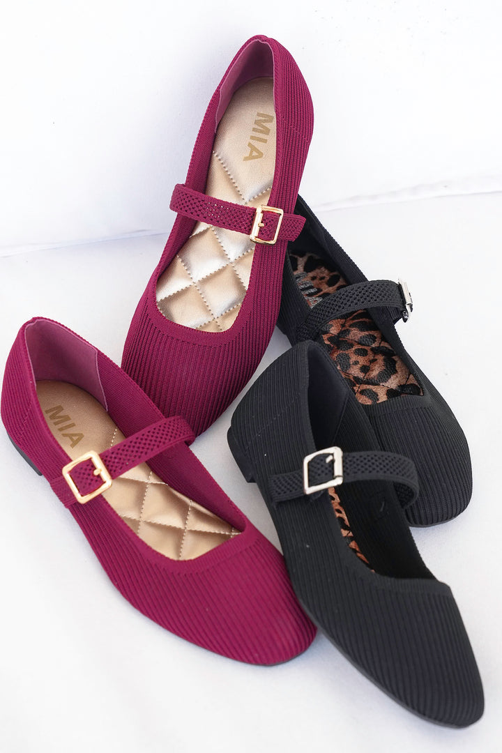 MIA Textured Knit Mary Jane Flats with Buckle Strap