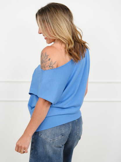 Solid Color Short Sleeve Off Shoulder Terry Top