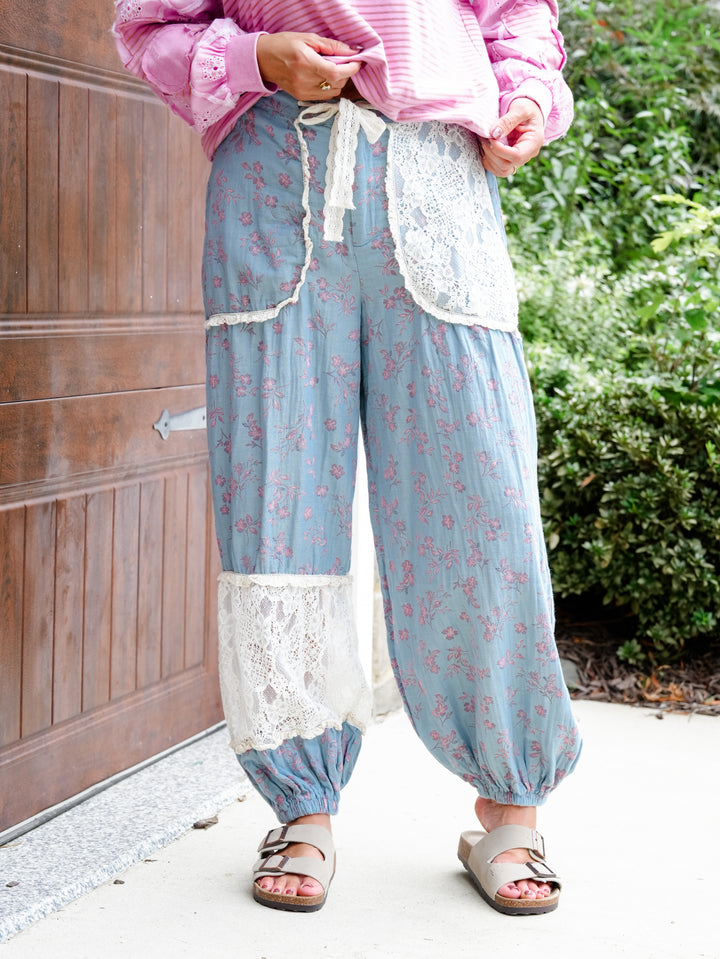 POL Blue Floral Elastic Waist Harem Pants - Freckled Poppy