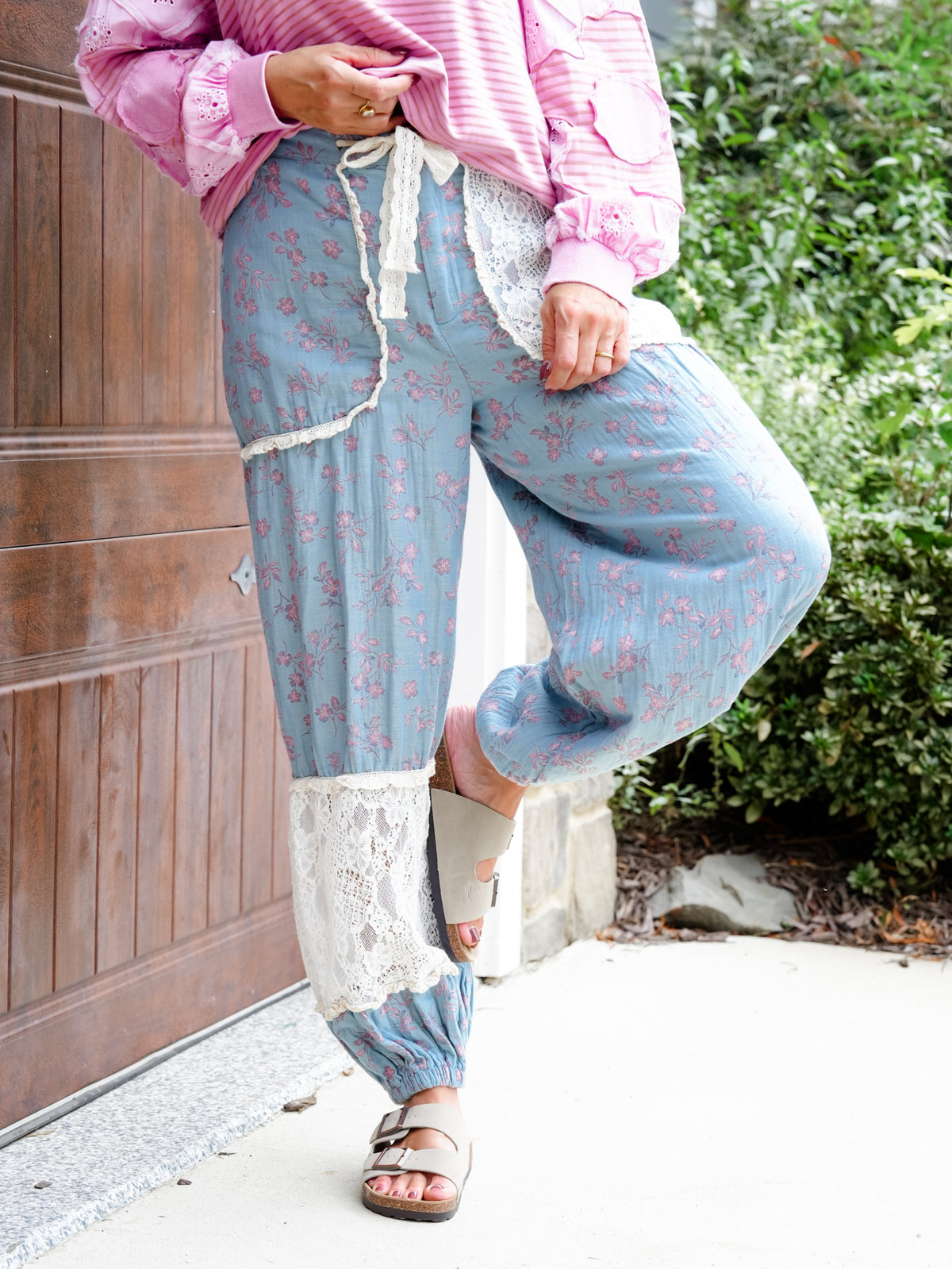 POL Blue Floral Elastic Waist Harem Pants - Freckled Poppy