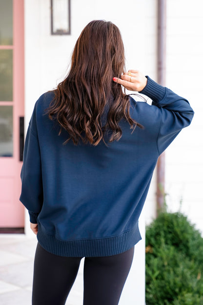 Solid Long Sleeve Mock Neck Pullover