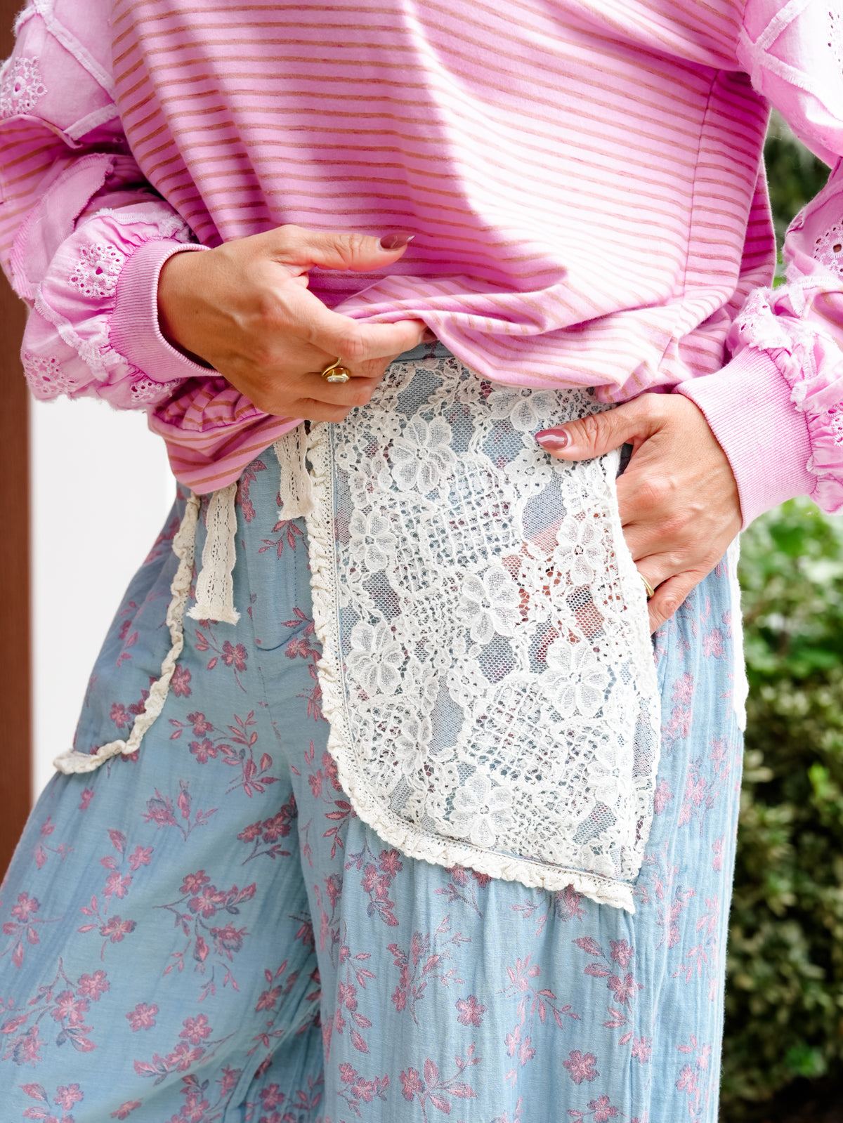 POL Blue Floral Elastic Waist Harem Pants - Freckled Poppy