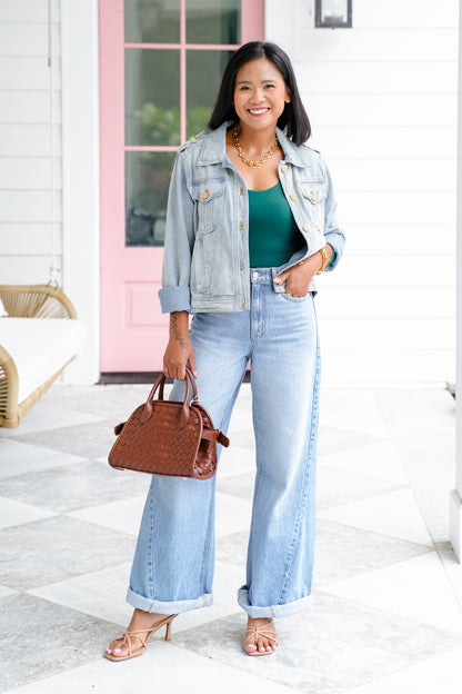 Solid Long Sleeve Scoop Neck Crop Top