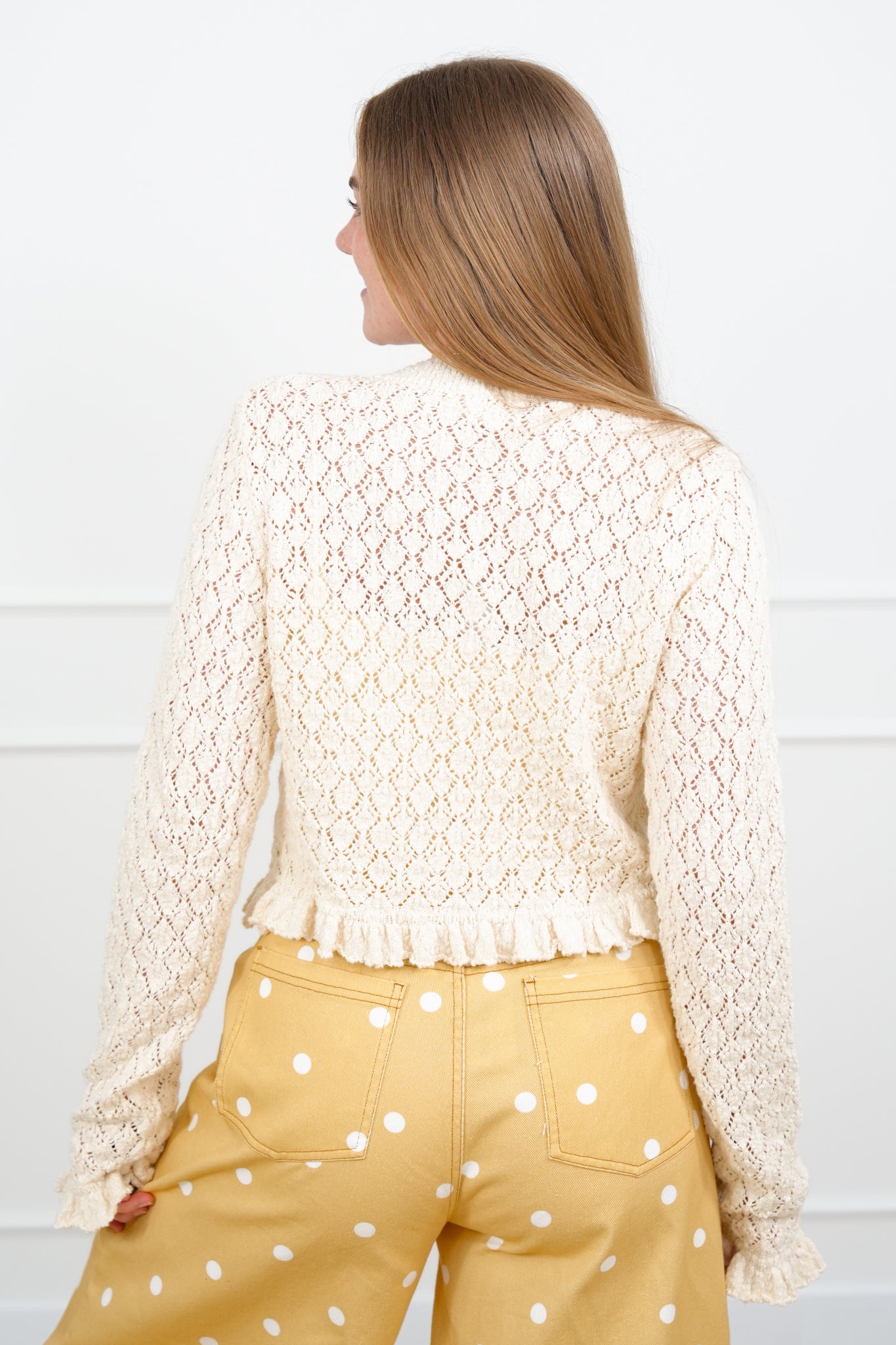 Restock! Knit Long Sleeve Button Down Ruffle Trim Cardigan