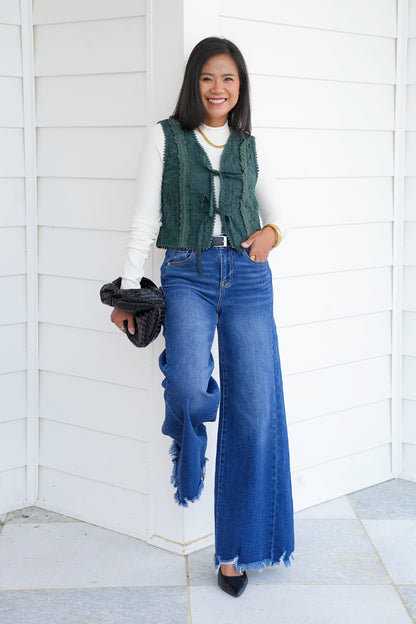 Floral Embroidered Lace Tie Front Vest