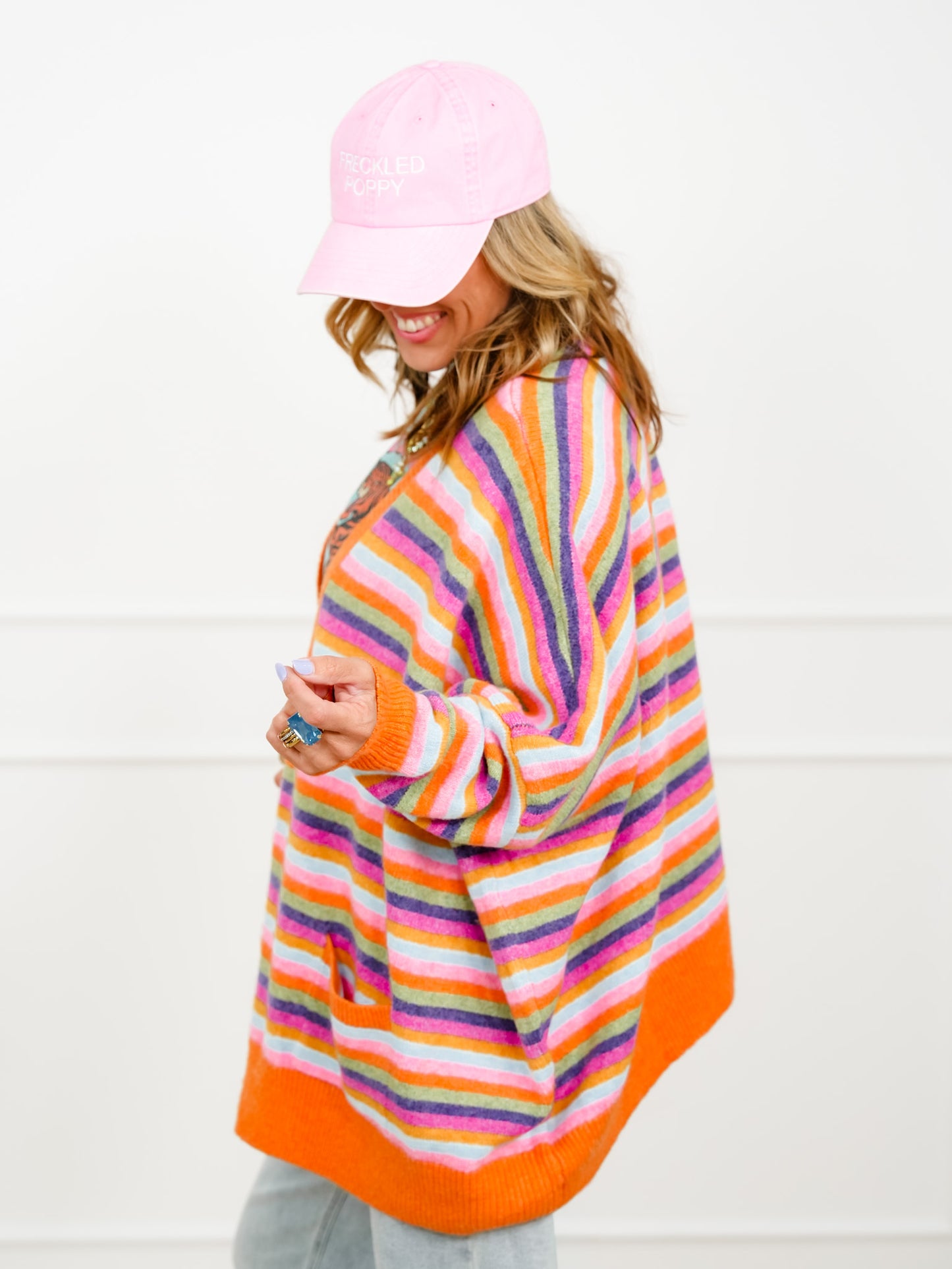 Multi Stripe Long Sleeve Button Down Cardigan