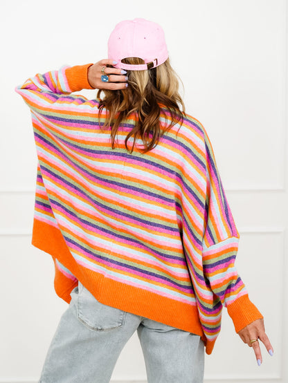 Multi Stripe Long Sleeve Button Down Cardigan