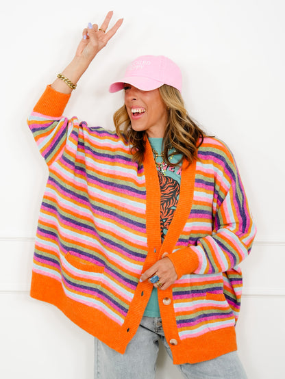 Multi Stripe Long Sleeve Button Down Cardigan