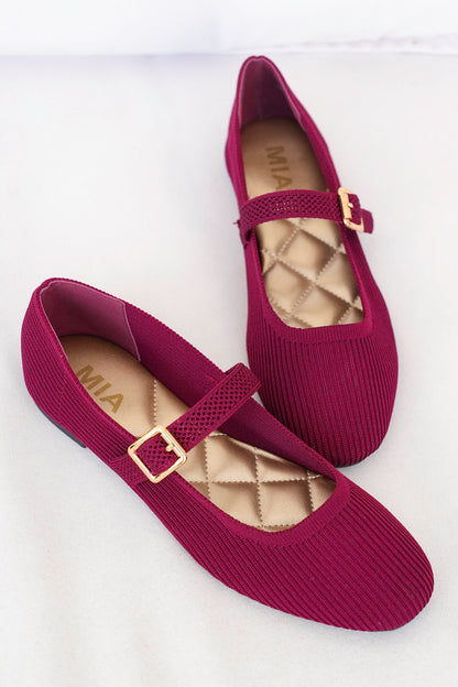 MIA Textured Knit Mary Jane Flats with Buckle Strap