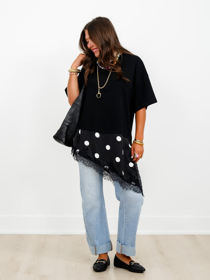 Short Sleeve Asymmetrical Polka Dot Detail