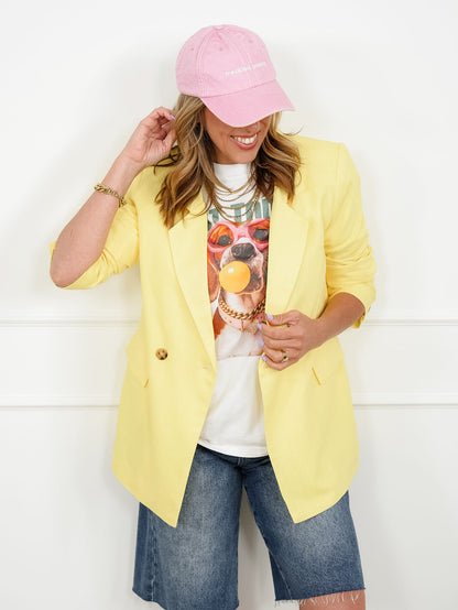 Linen Blend Long Sleeve Double Breast Blazer