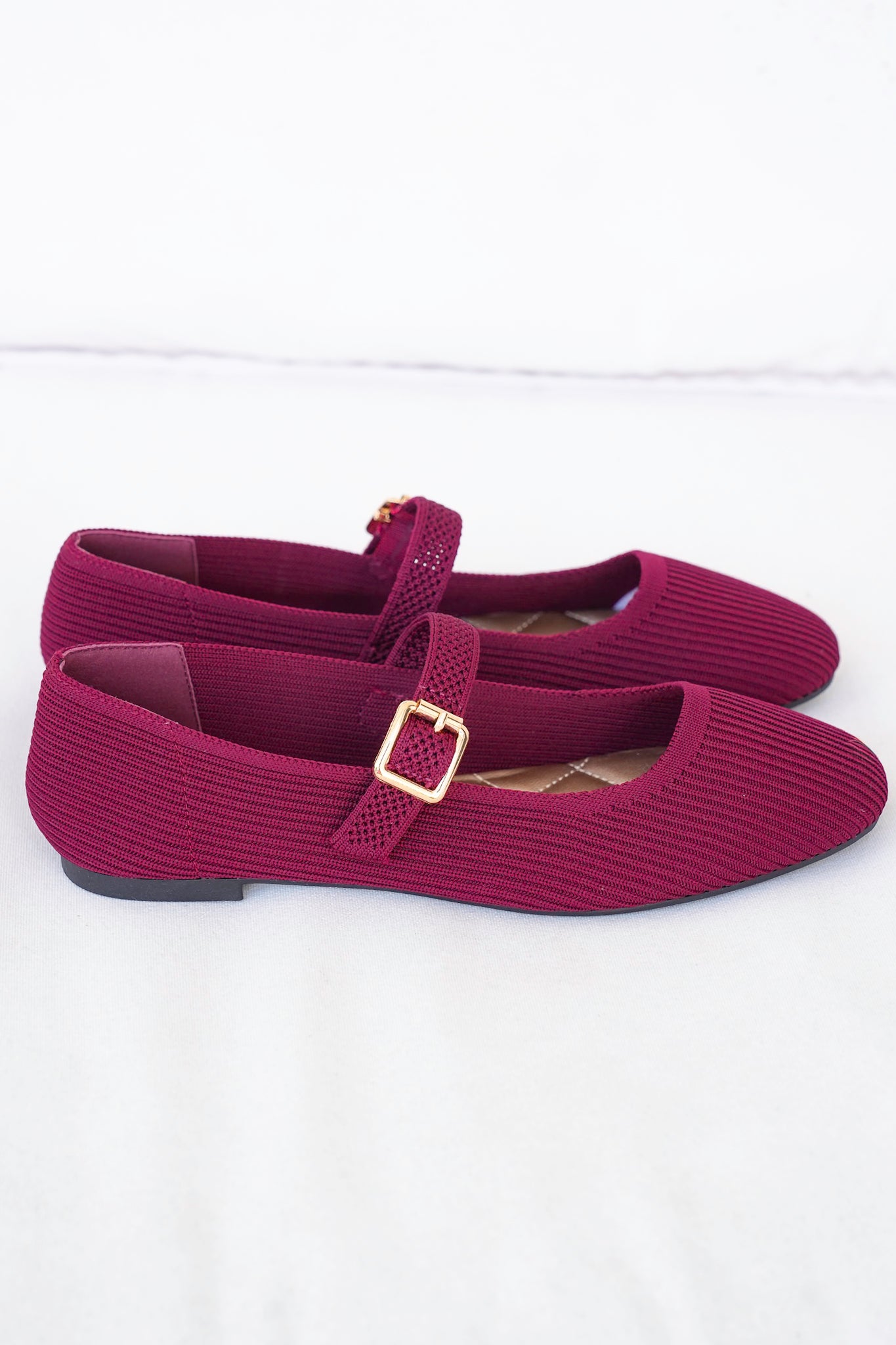 MIA Textured Knit Mary Jane Flats with Buckle Strap