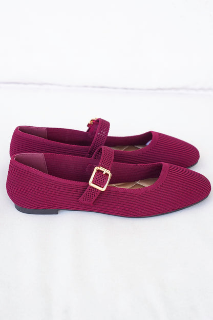 MIA Textured Knit Mary Jane Flats with Buckle Strap