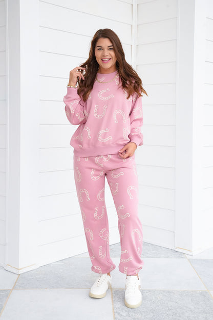 Horseshoe Print Elastic Waist Sweatpants
