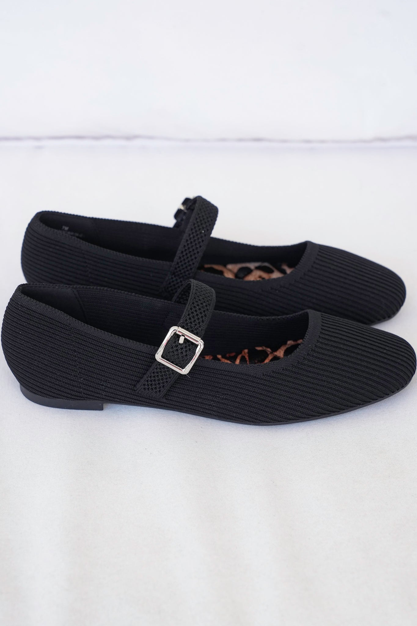 MIA Textured Knit Mary Jane Flats with Buckle Strap