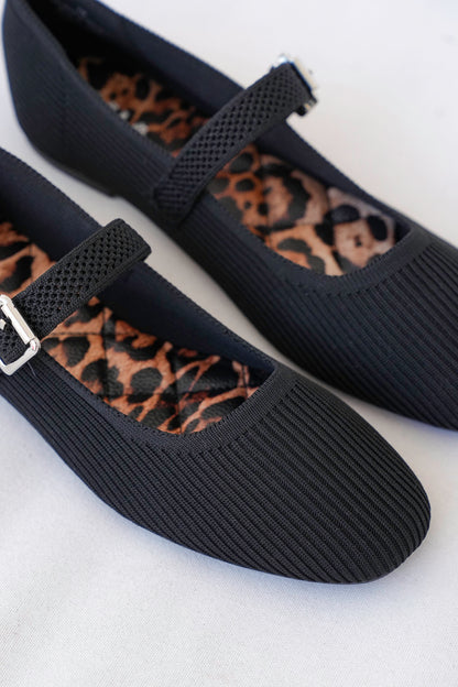 MIA Textured Knit Mary Jane Flats with Buckle Strap