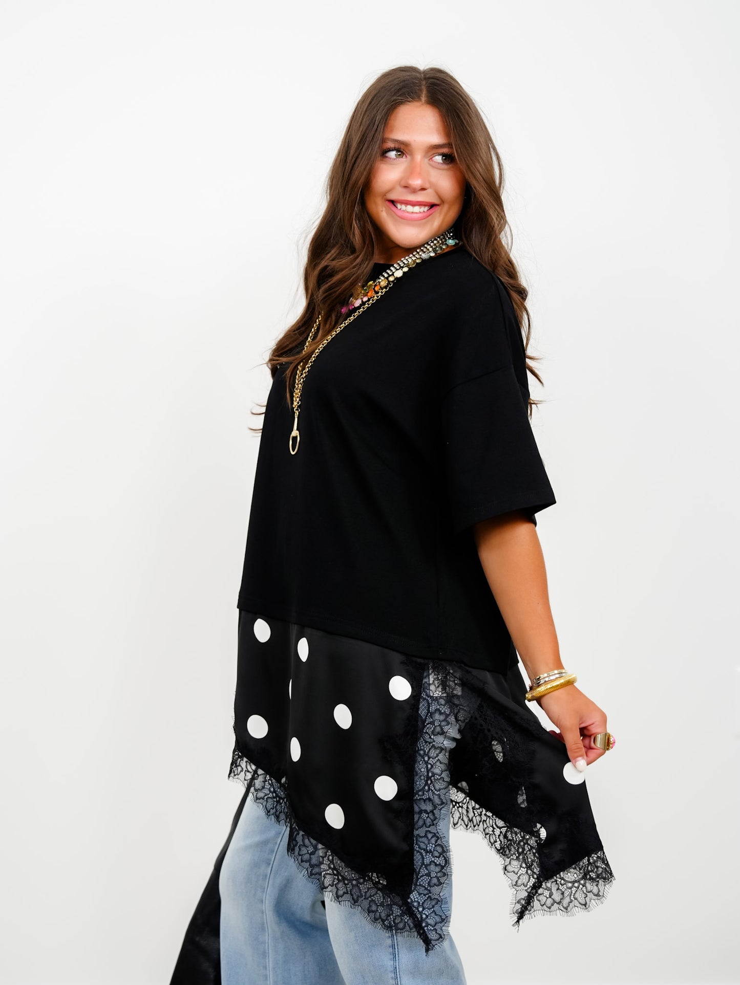 Short Sleeve Asymmetrical Polka Dot Detail